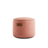Round Cobana Junior Pouf in soft rose color with hand-sewn stitches, suitable for indoor and outdoor use.
