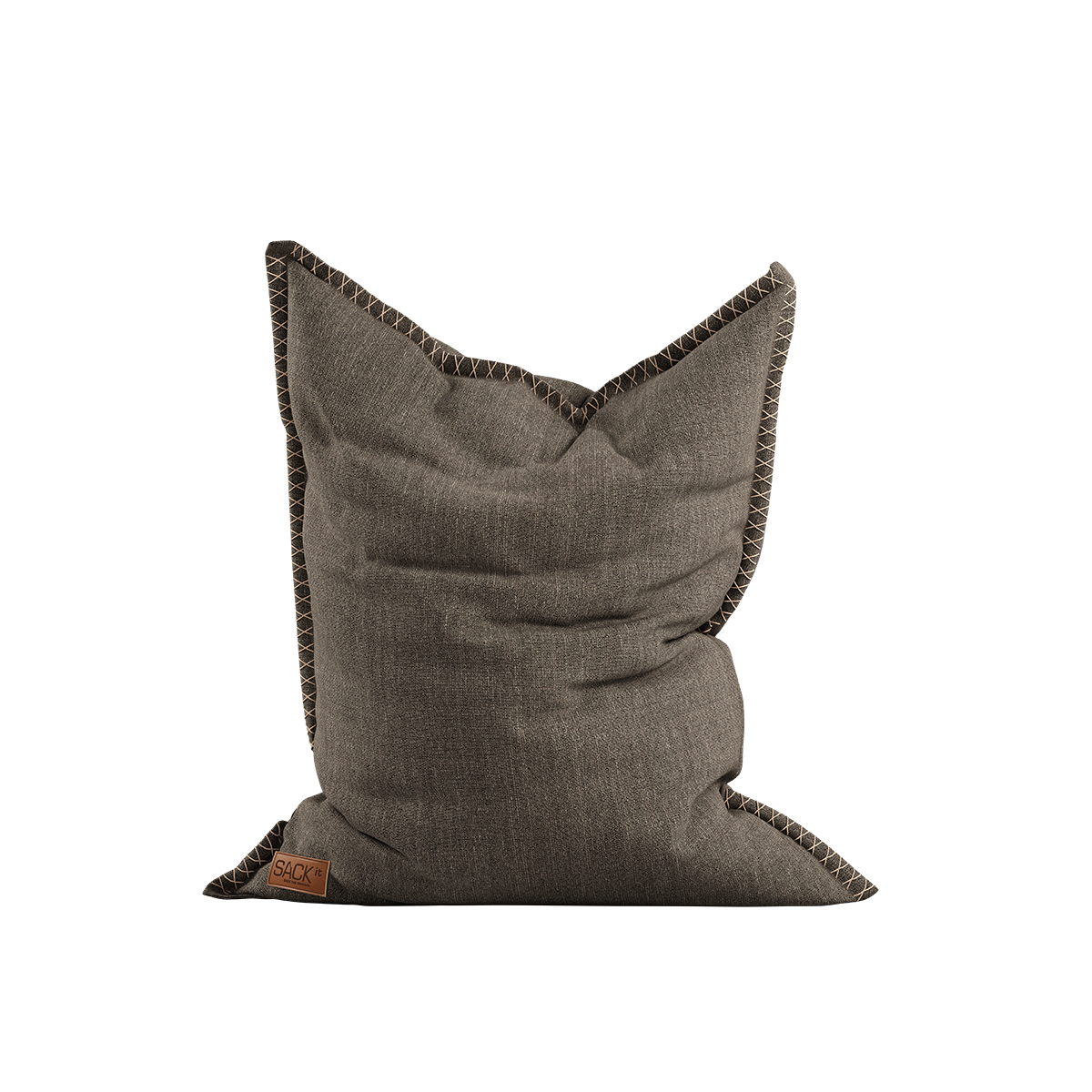 Cobana Beanbag in brown olefin fabric with hand-sewn stitches, large and water repellent for indoor and outdoor use