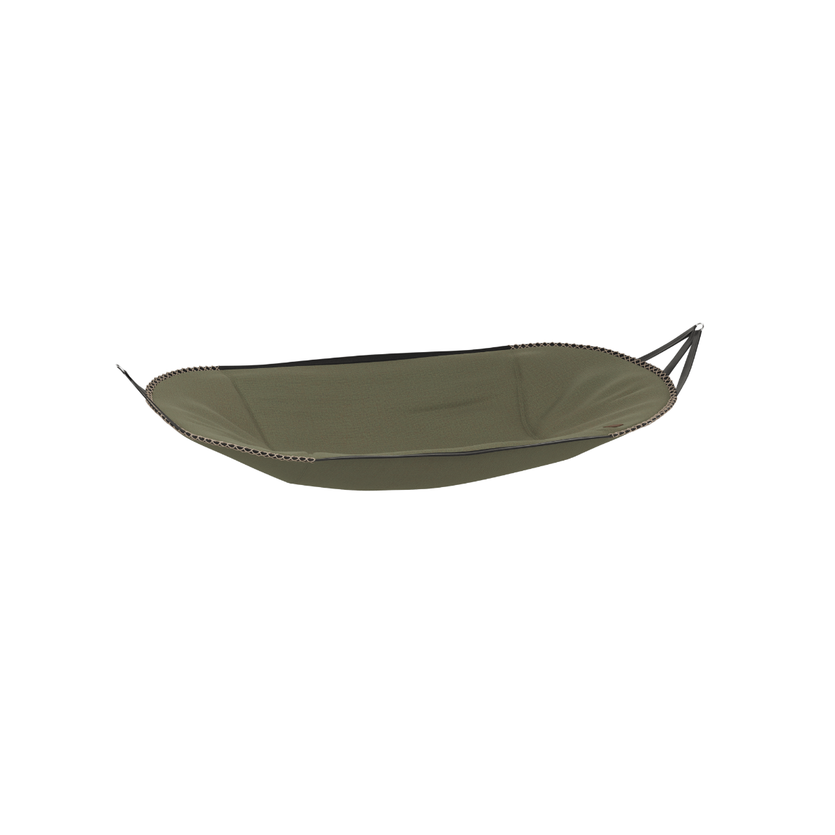 Olive green Cobana hammock fabric by sackit shown without a frame for comfortable outdoor relaxation in Nordic weather