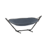 sackit Cobana hammock with dark blue olefin fabric on a black freestanding frame for relaxing outdoors in the garden or on the terrace