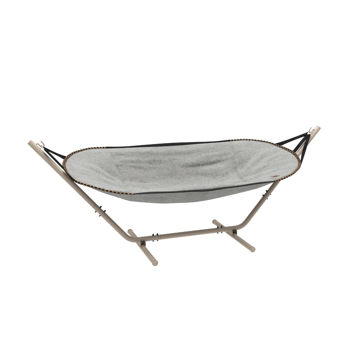 Cobana Hammock in Cobana Sand Melange fabric with taupe powder-coated aluminum frame.