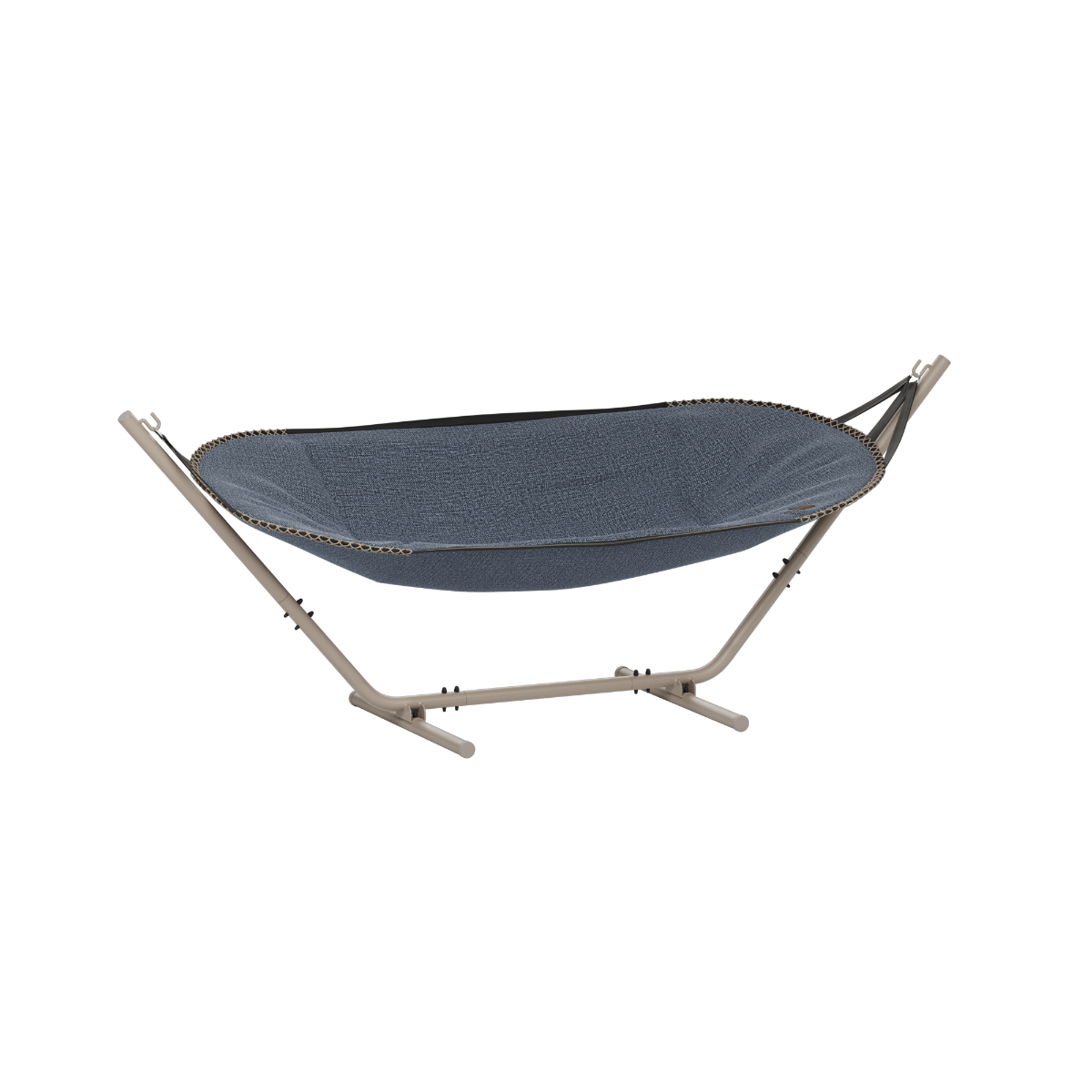 Cobana hammock with dark blue textile sling and sturdy light wood frame for comfortable outdoor lounging in the garden or on the terrace by sackit