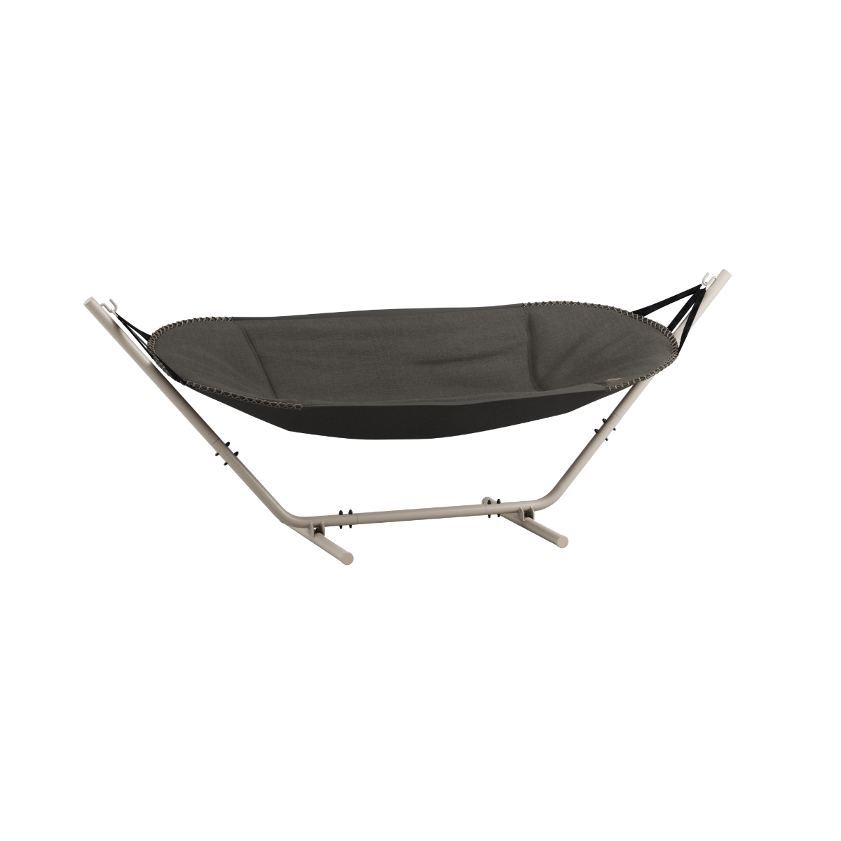 Kirra Noir Cobana Hammock with taupe powder-coated aluminum frame in outdoor setting
