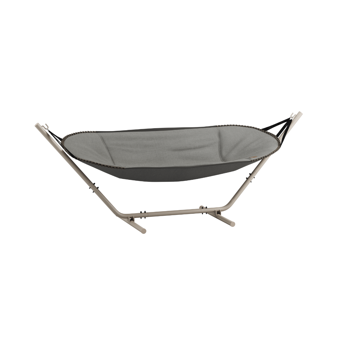 Kirra Grey Cobana Hammock with Taupe powder-coated aluminum frame in outdoor setting