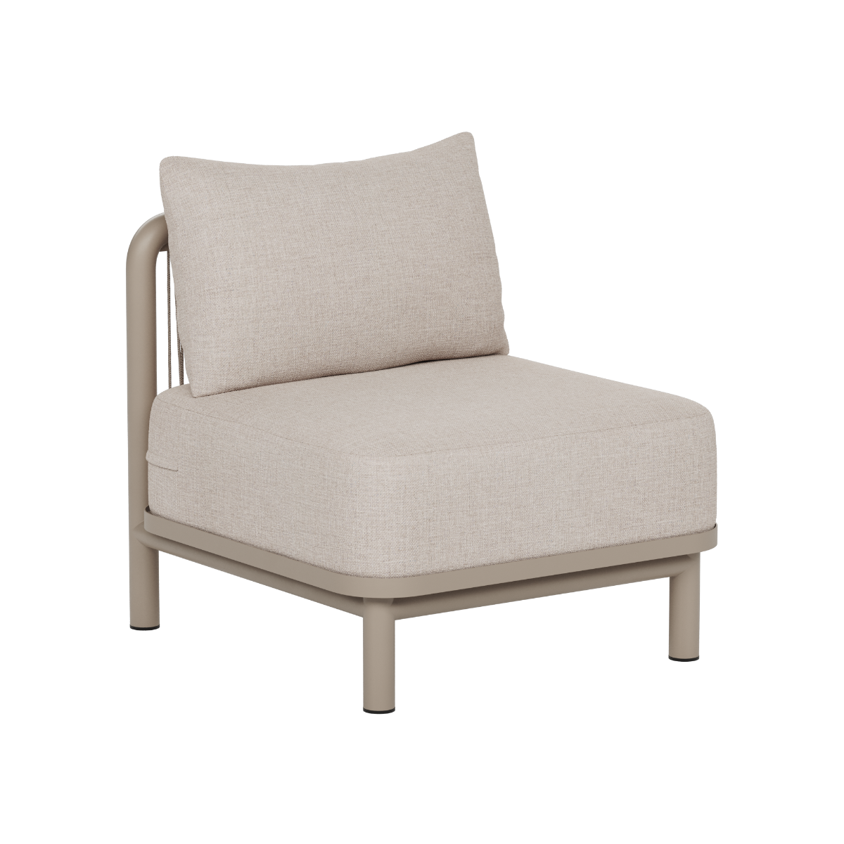 sackit Kirra outdoor lounge sofa seat in textured beige upholstery with a supportive back cushion and taupe frame for modern Nordic outdoor spaces