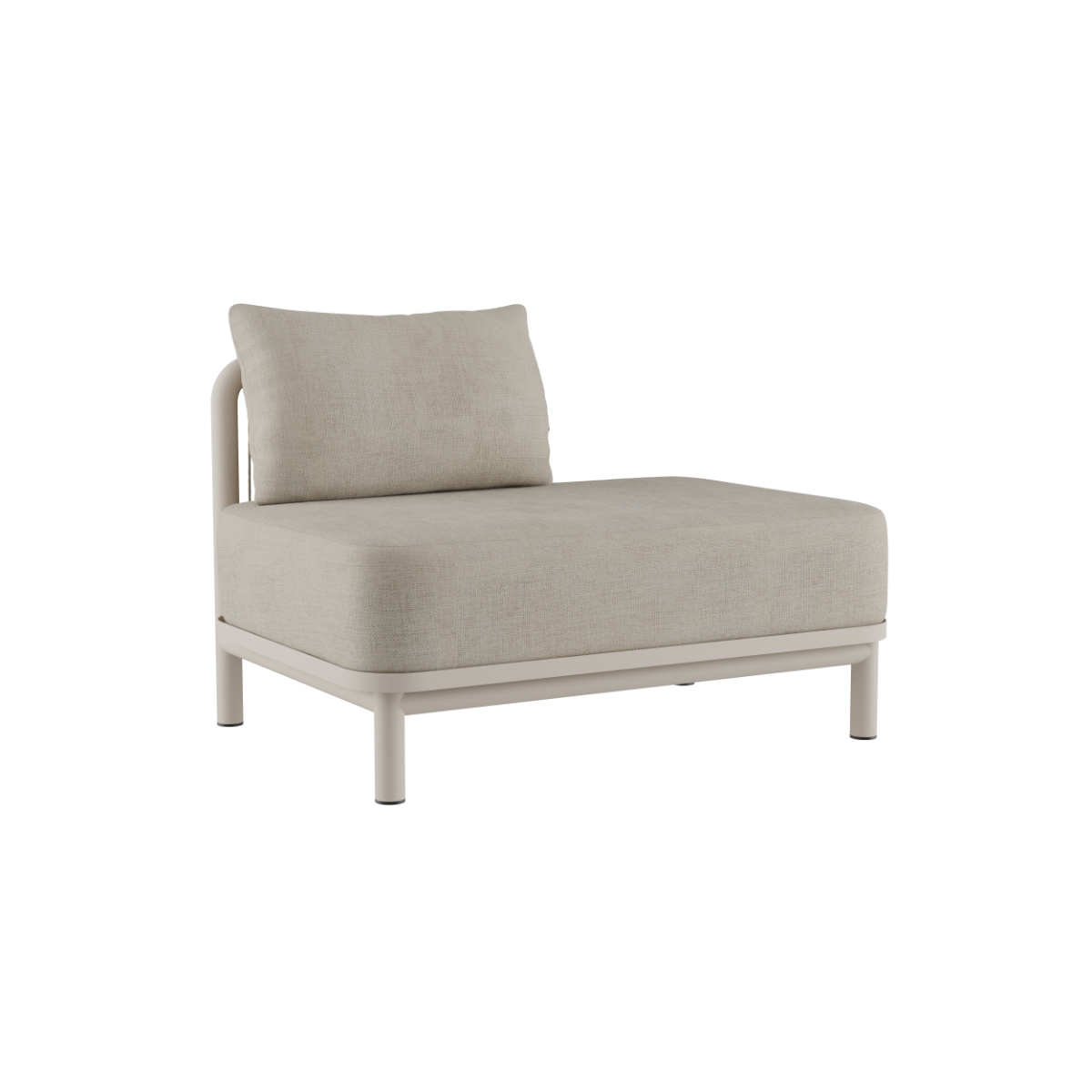 Kirra Lounge Sofa open end left in Kirra Sand with powder-coated aluminum frame and olefin textile upholstery
