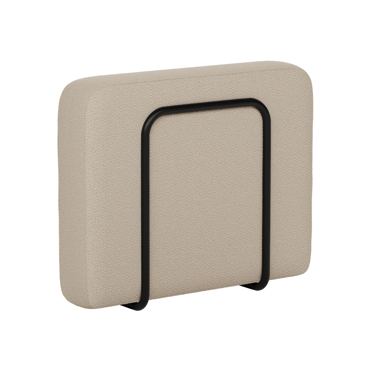 Beige upholstered armrest with a black metal support frame for the sackit Cobana modular outdoor lounge sofa, designed in Denmark with clean Scandinavian lines
