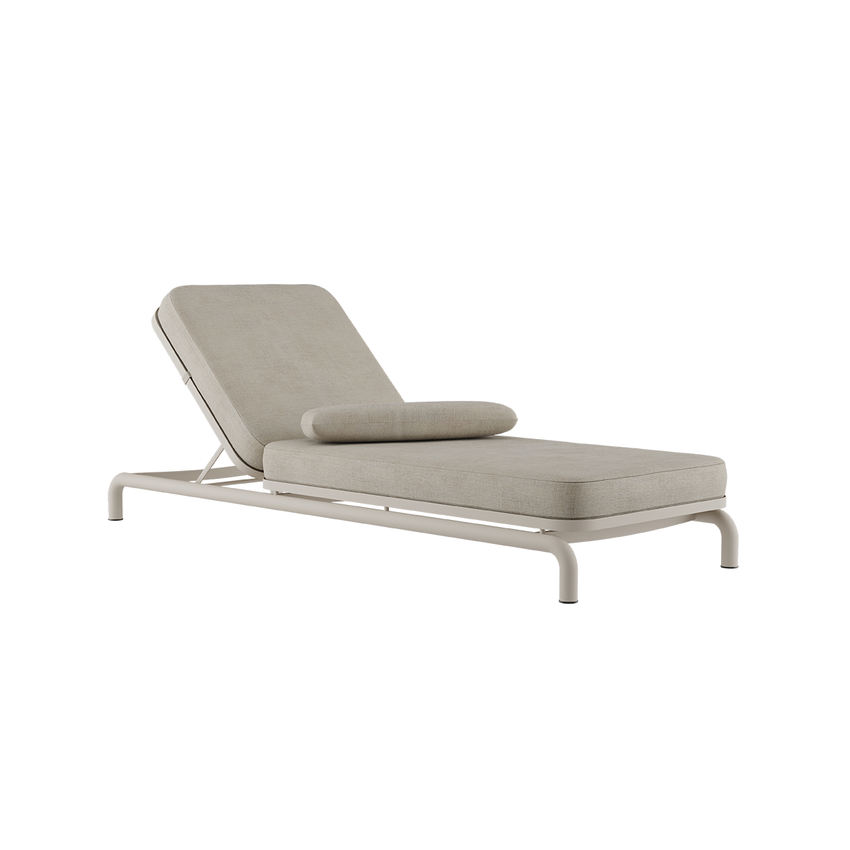 Kirra Sunbed in Kirra Sand color with adjustable headboard and aluminum frame outdoors.