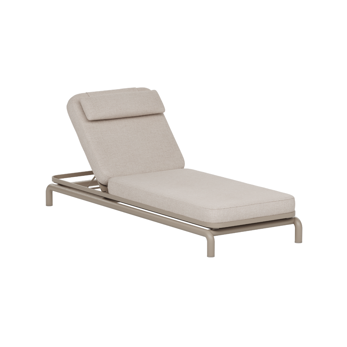 Beige Kirra Sunbed with cushioned adjustable backrest and durable metal frame from sackit for relaxing outdoors in Nordic weather