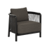 Modern black outdoor lounge chair with woven sides and charcoal cushions from sackit designed in Denmark for stylish weather resistant Nordic living
