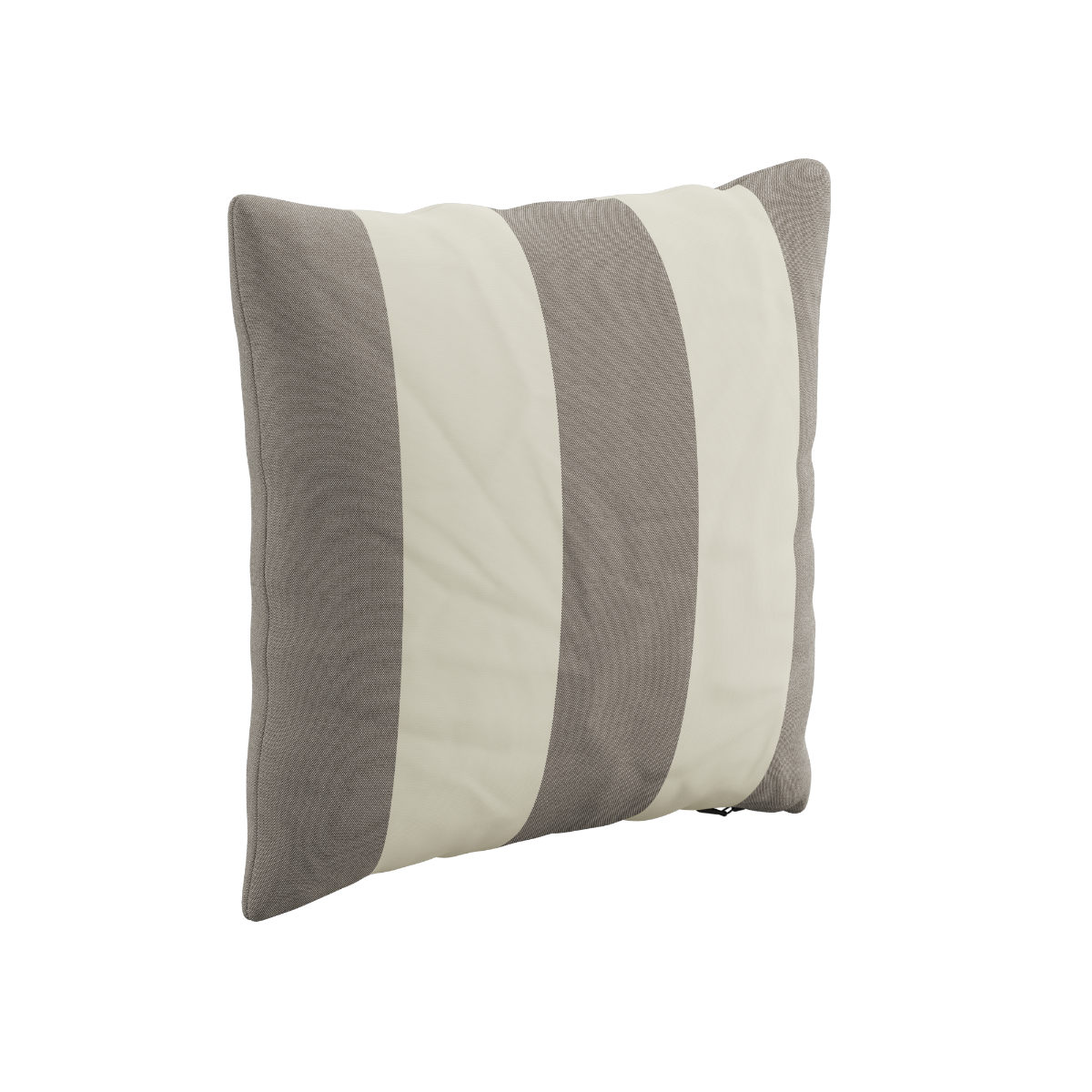 Square outdoor cushion from sackit with alternating taupe and ivory stripes for comfortable and coordinated Nordic garden lounge seating