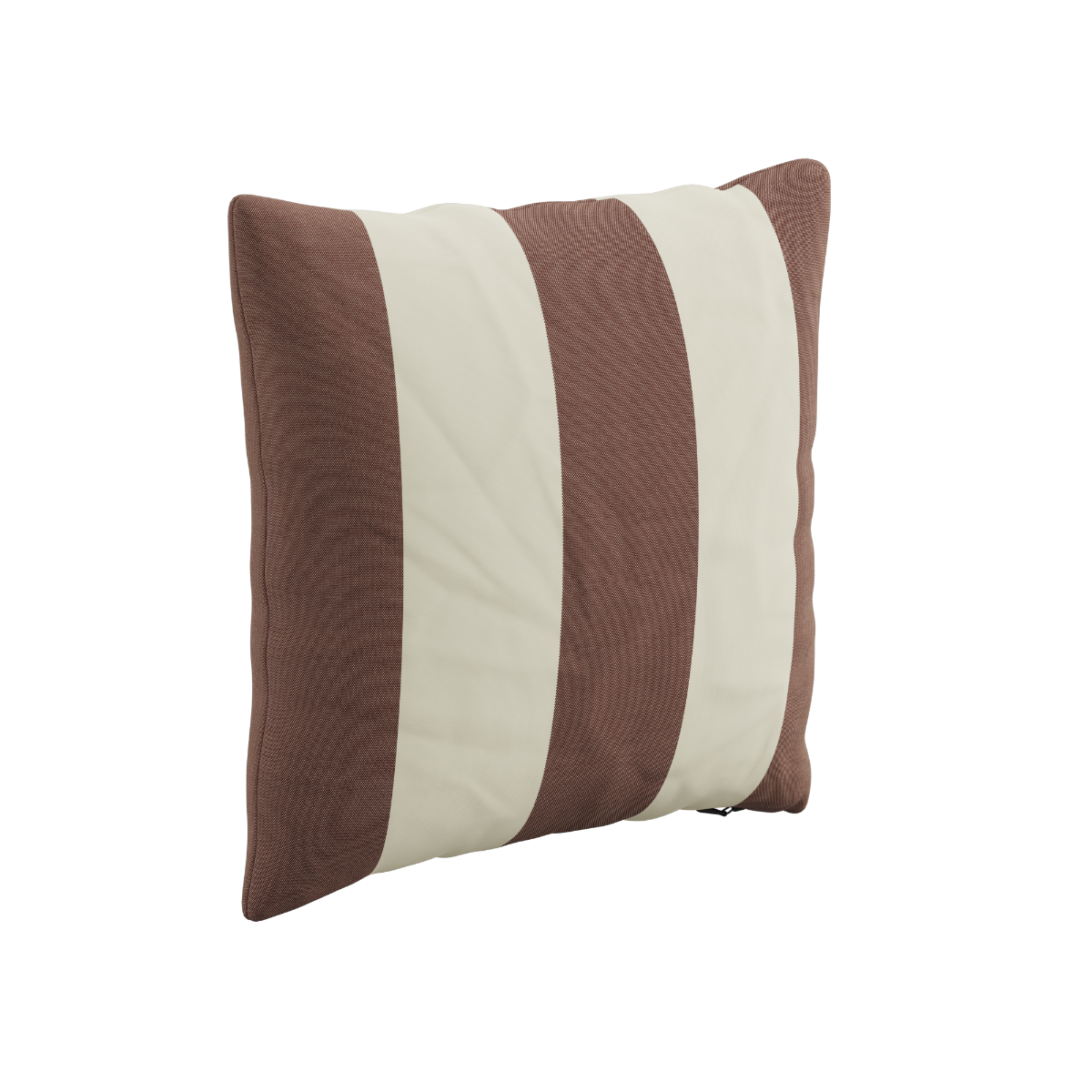 Brown and cream striped square outdoor cushion from sackit designed for comfortable outdoor seating in Nordic weather