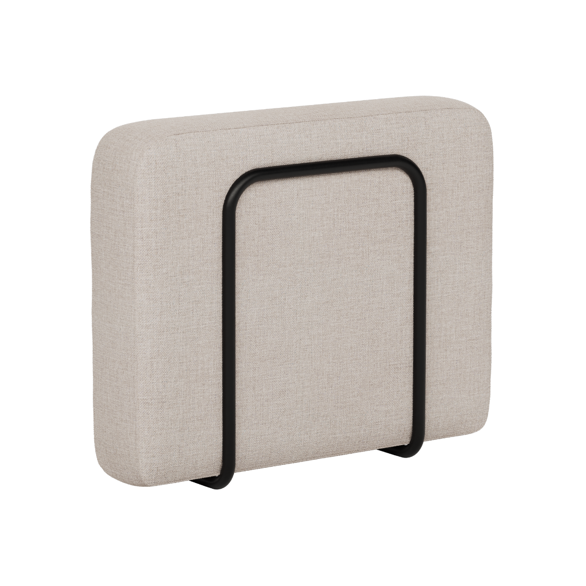 Beige upholstered outdoor sofa armrest with rounded edges and a black metal support frame from sackit, designed in Denmark for Scandinavian outdoor lounging