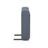 Side view of a gray upholstered armrest module for a modular outdoor sofa with a rounded profile and metal mounting rails designed by sackit for Nordic weather