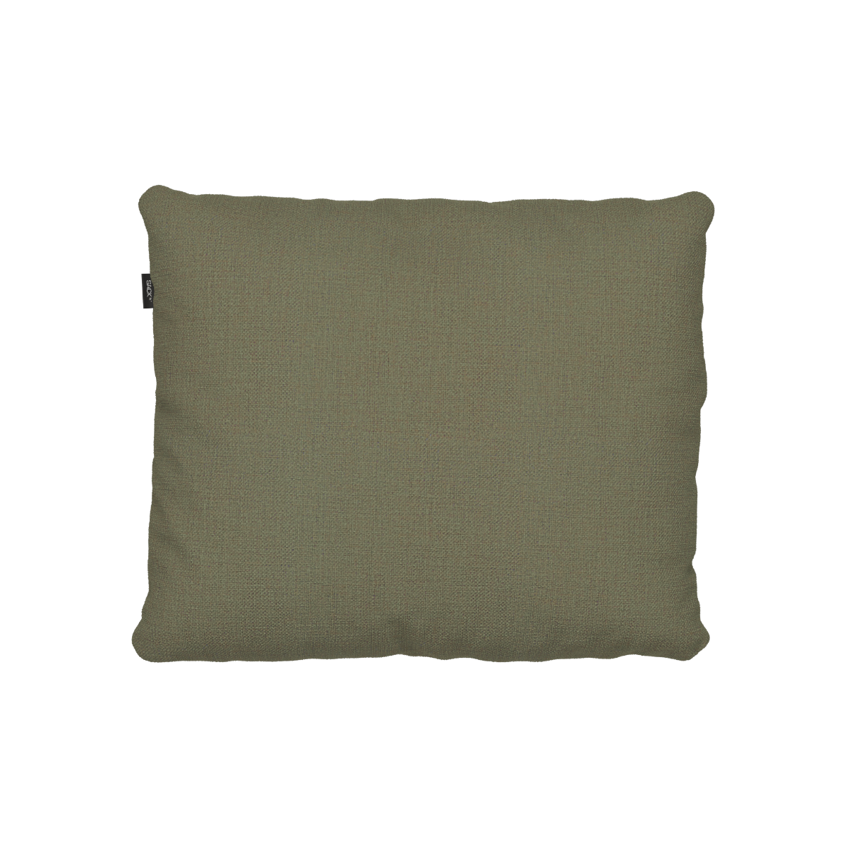 Olive green outdoor cushion with textured water repellent fabric and a soft square shape for adding comfort to Nordic weather resistant garden seating by sackit