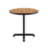 Round outdoor café table with teak wood top and black powder-coated aluminum base