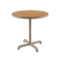 Round taupe Kirra Café Table made of powder-coated aluminum and teak wood, simple outdoor design.