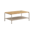 Taupe Patio Coffee Table with teak wood top and powder-coated aluminum frame, 110x70 cm, with accessory fit