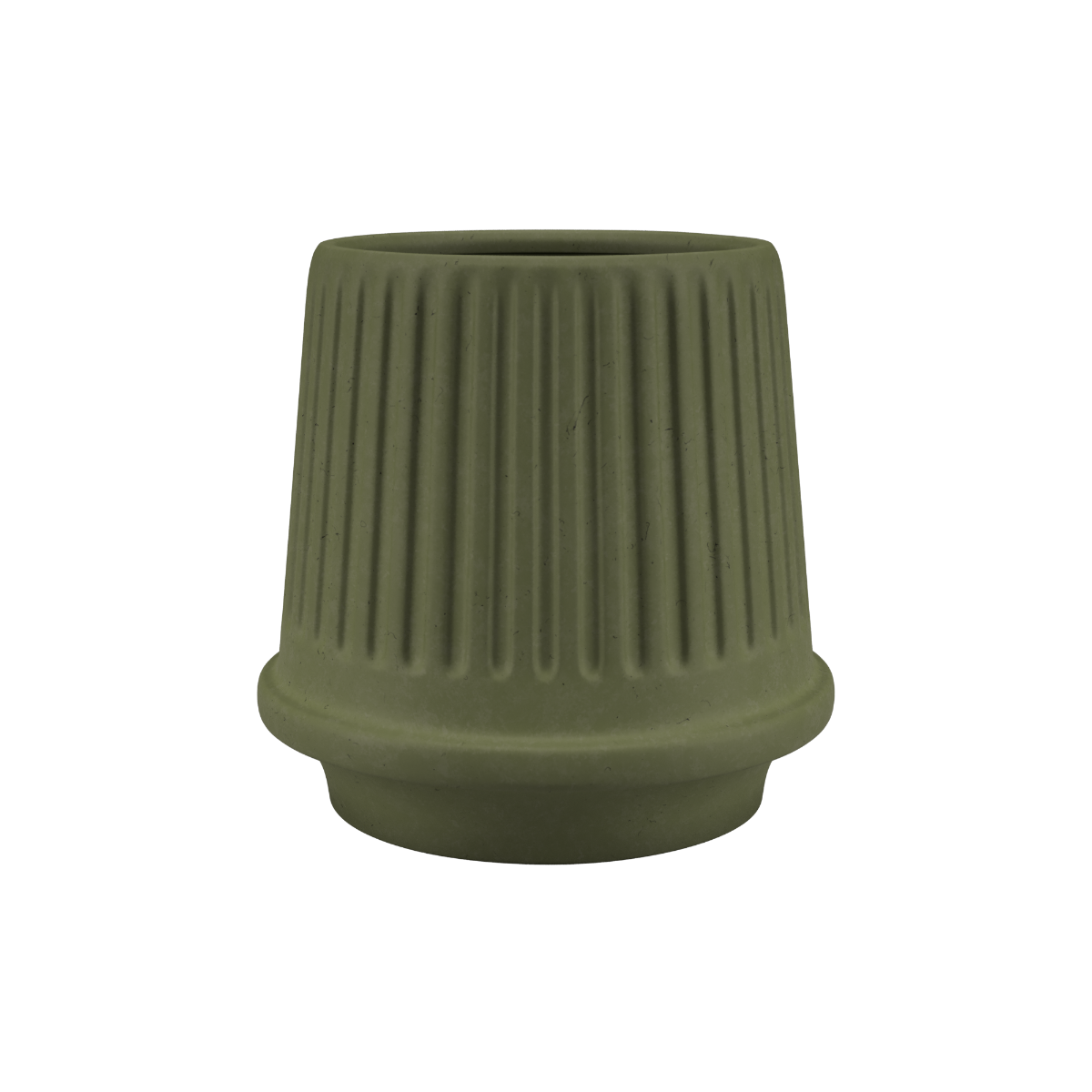 Olive green ceramic Gaia 16 outdoor planter with fluted surface and drainage hole