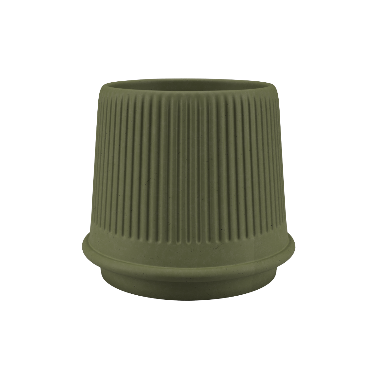 Olive ceramic Gaia 23 outdoor planter with fluted matte surface and drainage hole