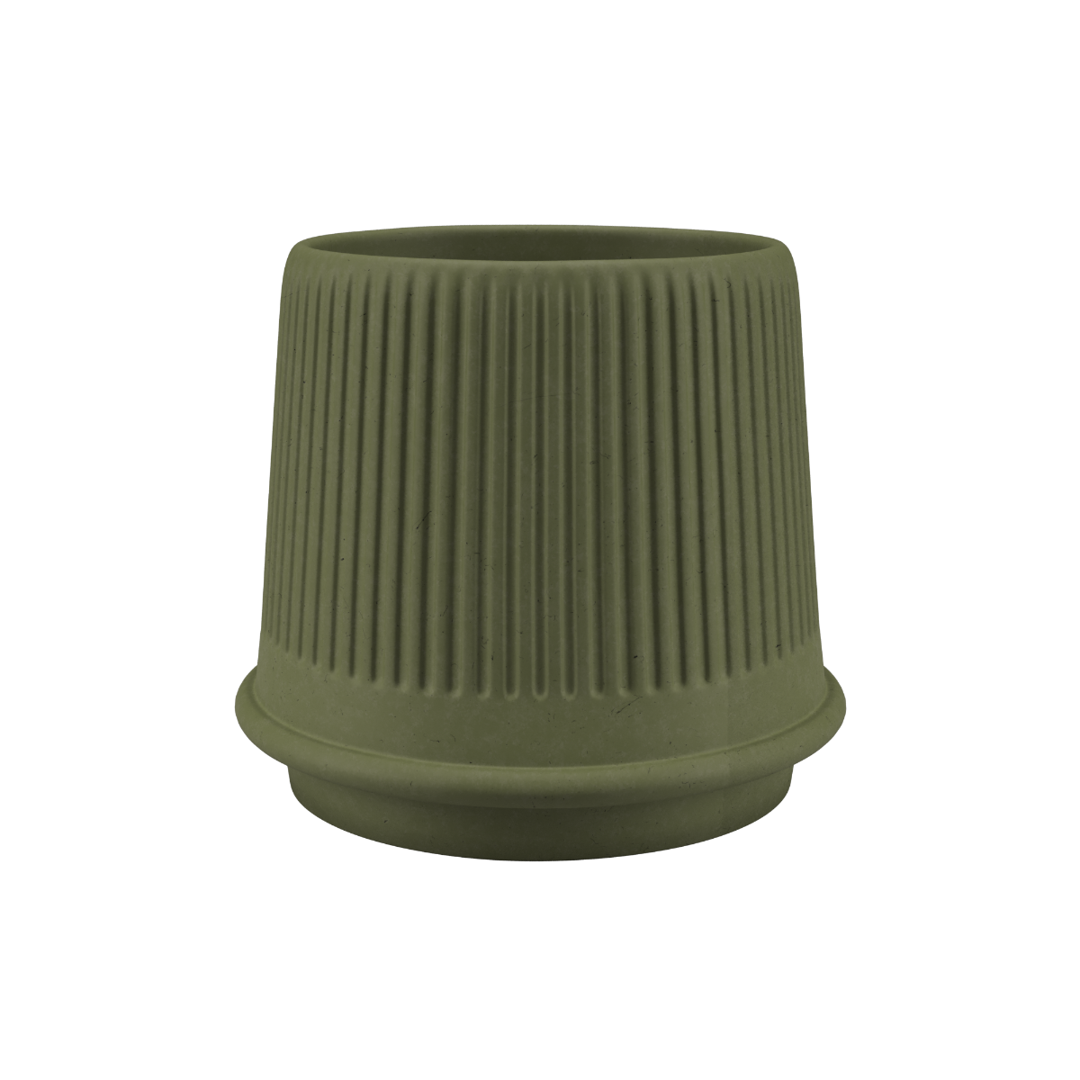 Olive green Gaia 23 outdoor planter by sackit with a matte fluted surface and sturdy rounded base