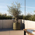 Olive green ceramic Gaia 38 outdoor planter with fluted surface and drainage hole