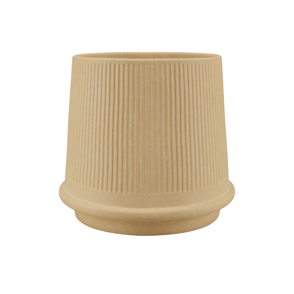 Beige Gaia 38 outdoor planter from sackit with a matte fluted surface and rounded base for Nordic gardens