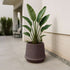 Mocca ceramic Gaia 38 outdoor planter with fluted matte surface and drainage hole