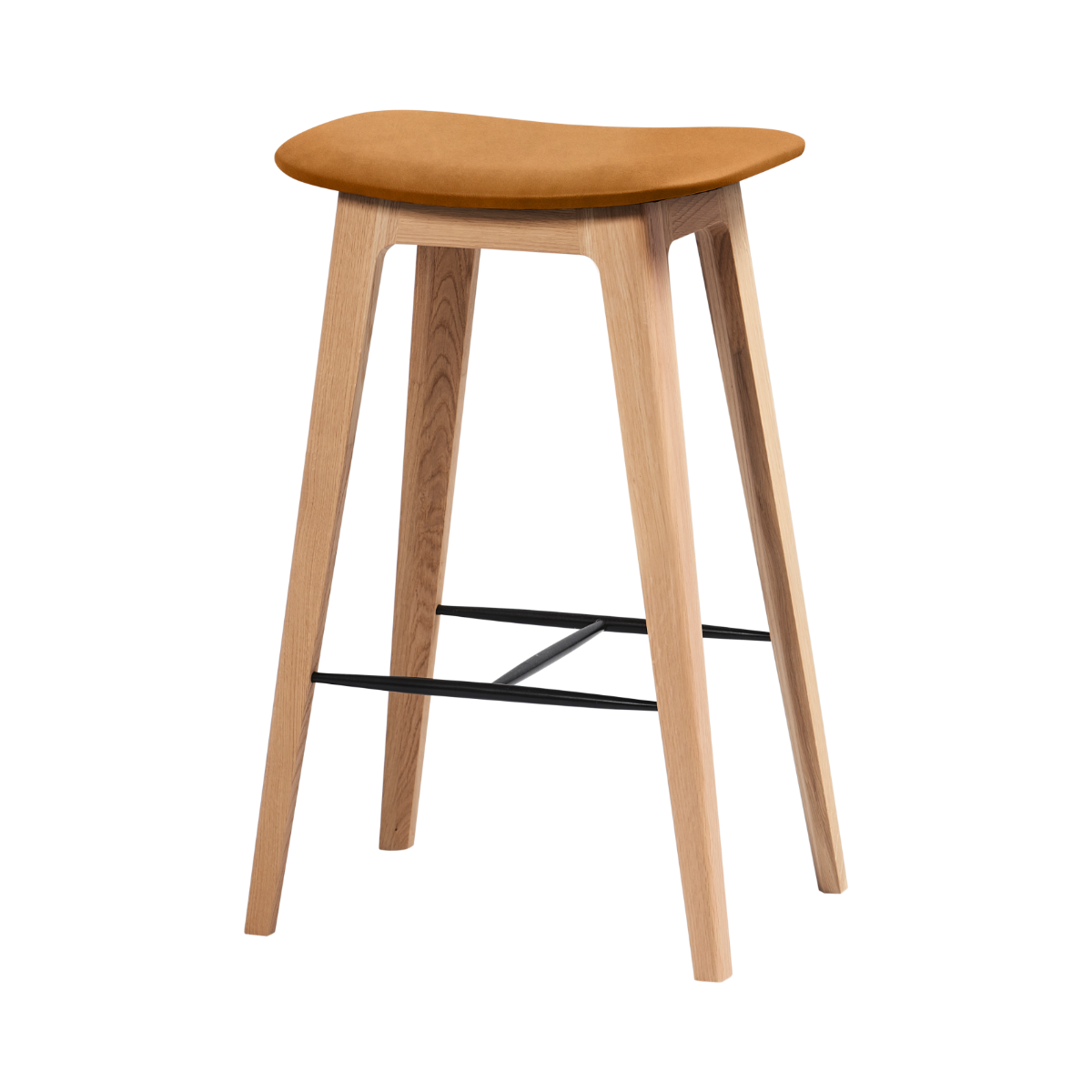 Nordic bar stool with 73 cm height, oak frame, and Luna Sandstone leather seat