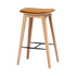 Nordic bar stool with 73 cm height, oak veneer seat, and Luna Sandstone leather upholstery with matching stitching.