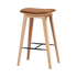 Nordic bar stool in Terra Safari leather with oak wood and cross-stitch details, 73 cm height.