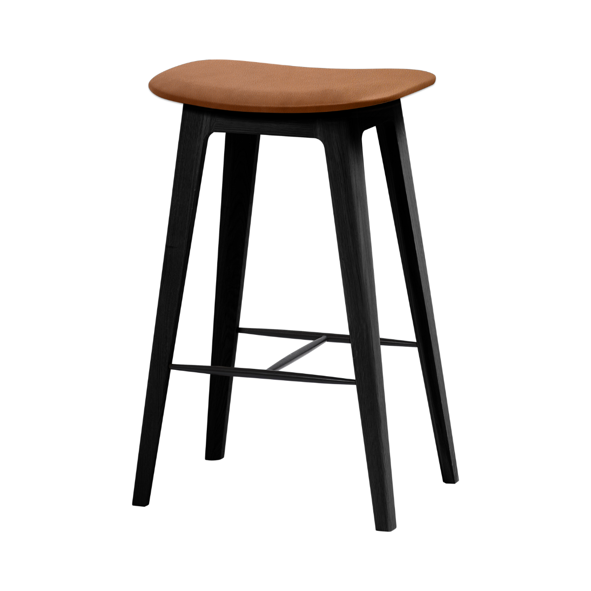 Nordic bar stool with black stained oak frame and Terra Safari leather seat, 68 cm height.