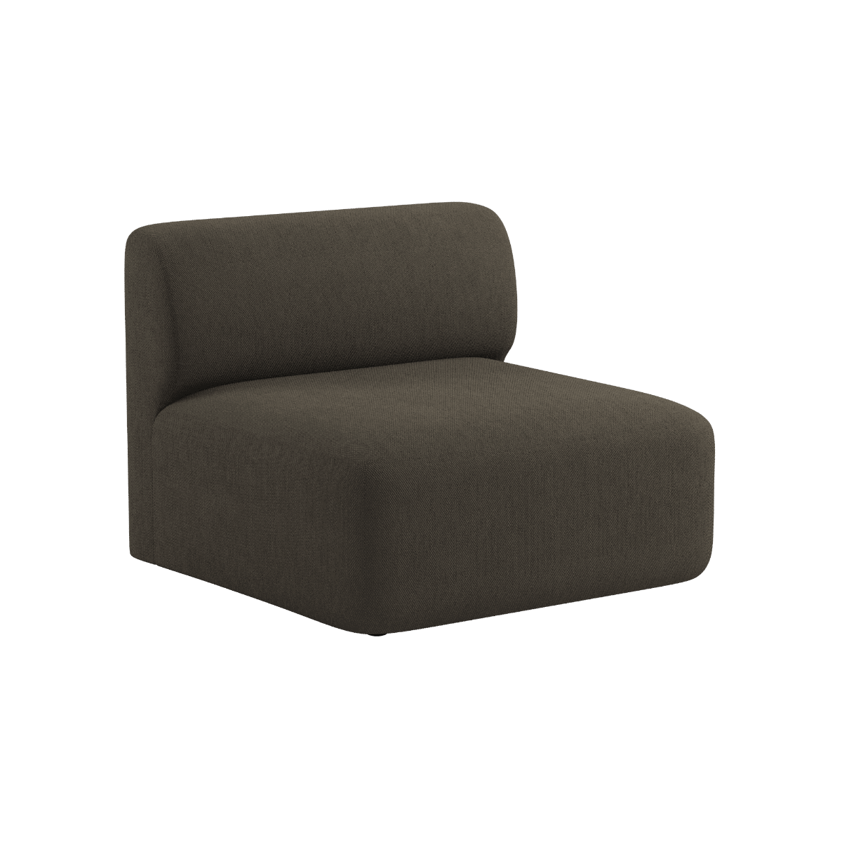 Dark brown upholstered Fjord sofa seat section from sackit with a softly curved backrest rounded edges and a calm Scandinavian design
