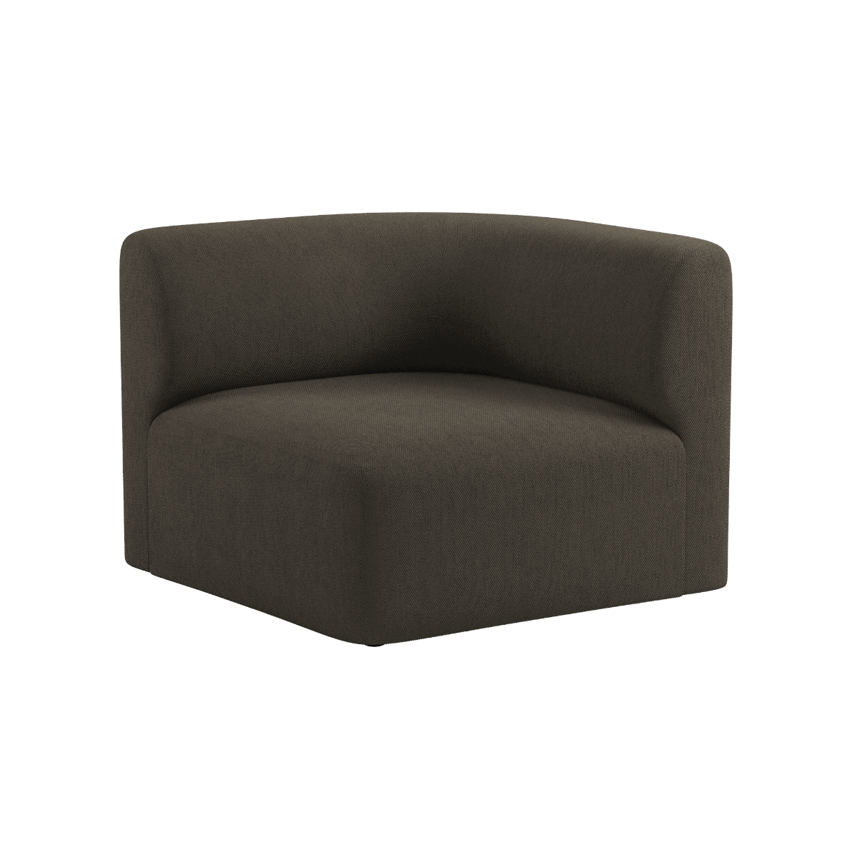 Dark brown Fjord corner sofa section with a rounded back and soft upholstered seat from sackit for calm Scandinavian indoor interiors