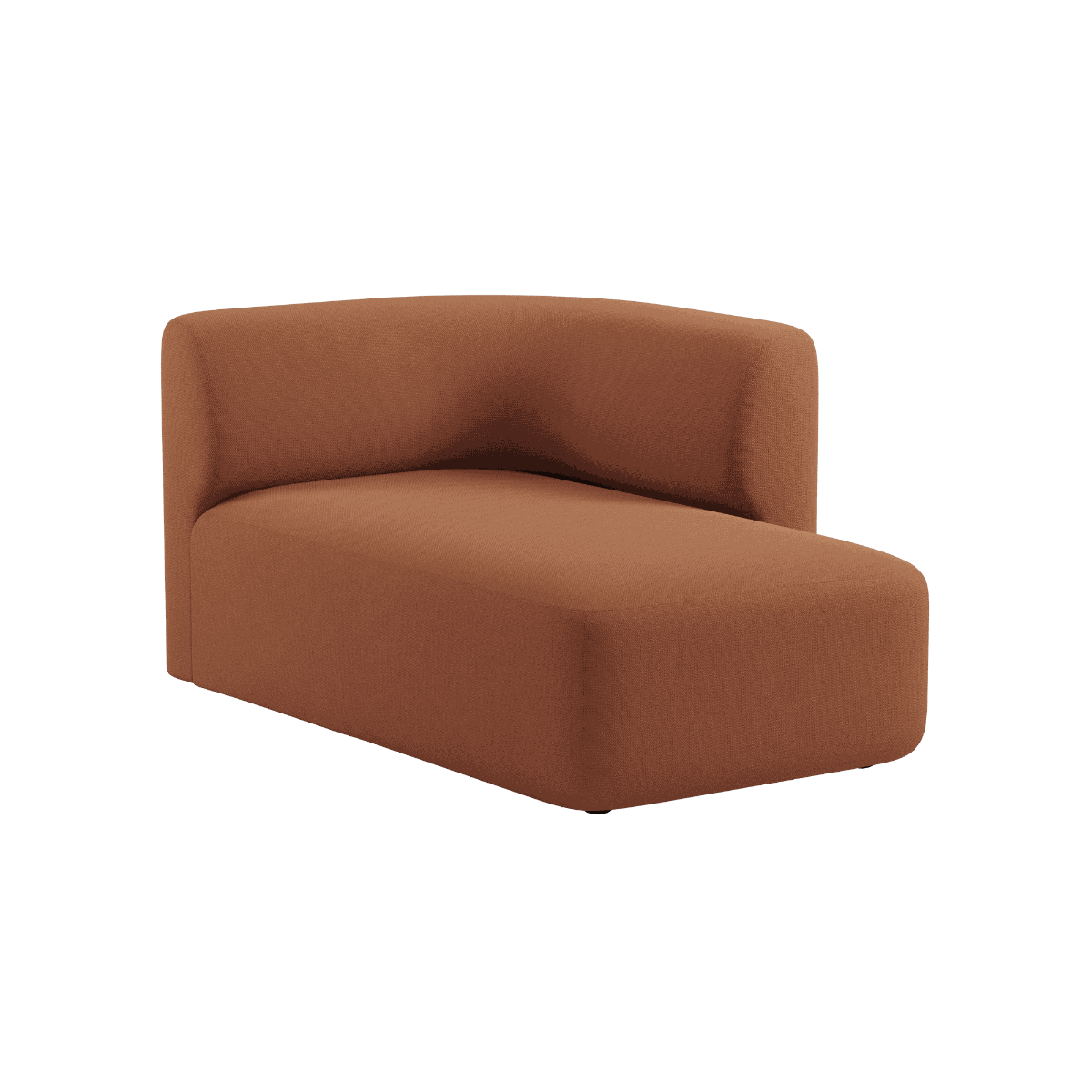Fjord Sofa with right chaise in Cosmo Terracotta fabric, featuring soft lines and rounded edges.