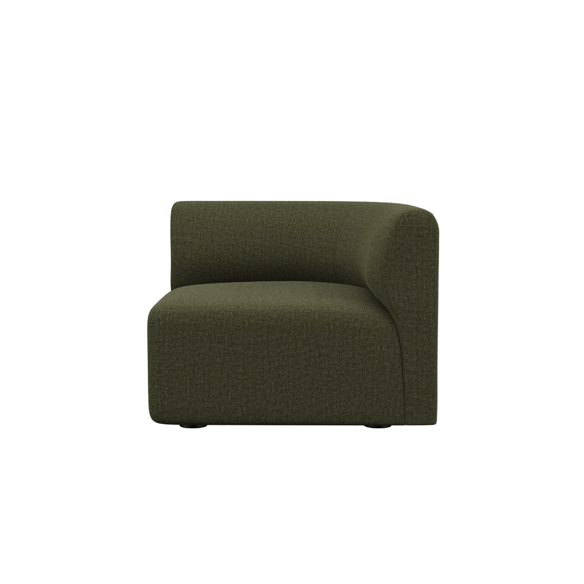 Fjord Sofa corner section right in Cosmo Olive with rounded edges and soft textile upholstery