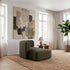 Fjord Sofa with right chaise in Cosmo Mustard fabric with soft rounded edges and Scandinavian design