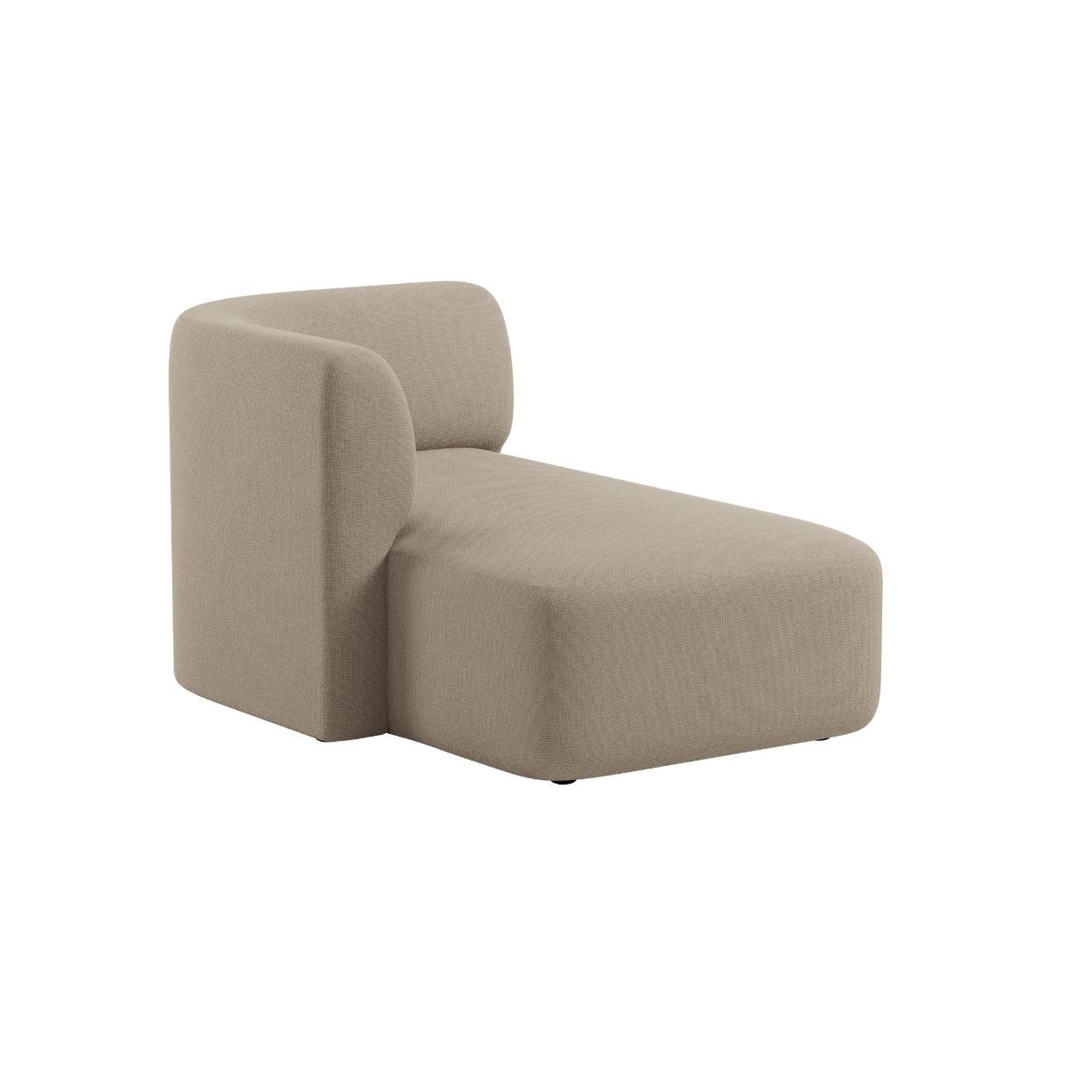 Fjord Sofa with left chaise in soft Cosmo Beige fabric and rounded edges in a modern living room setting.