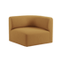 Mustard upholstered corner sofa section with a rounded back and deep seat in a soft Scandinavian style by sackit