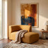 Fjord Sofa with right chaise in Cosmo Mustard fabric with soft rounded edges and modern Scandinavian design
