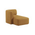 Fjord Sofa with left chaise in Cosmo Mustard fabric, featuring soft lines and rounded edges.