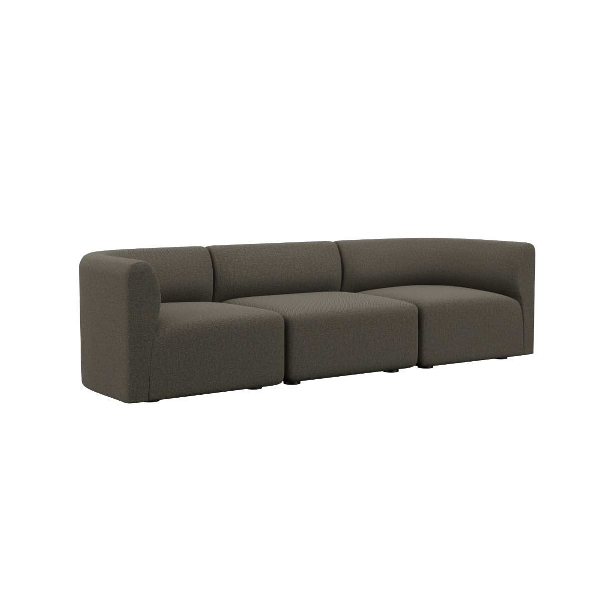 Three-seater Fjord Sofa in Sealife Brown textile with rounded edges and seamless design, no pouf.