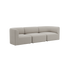 Light beige three seat Fjord sofa with soft rounded cushions and curved arms isolated on a black background from sackit