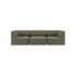 sackit Fjord three seater sofa in muted olive green upholstery with soft curved lines and a calm Scandinavian design for comfortable indoor living