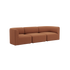 Brown three seat Fjord sofa with soft rounded cushions and broad arms shown against a black background by sackit for Scandinavian indoor living