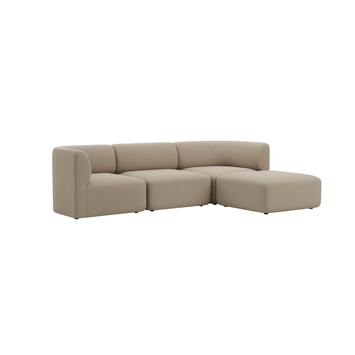 Beige Fjord three seat sofa with soft rounded cushions and a spacious chaise from sackit for calm Scandinavian interiors