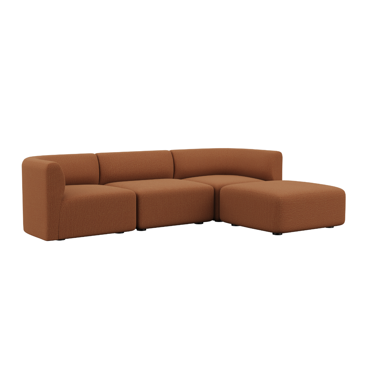 3-seater Fjord Sofa in Cosmo Terracotta with matching pouf, soft rounded edges, textile upholstery