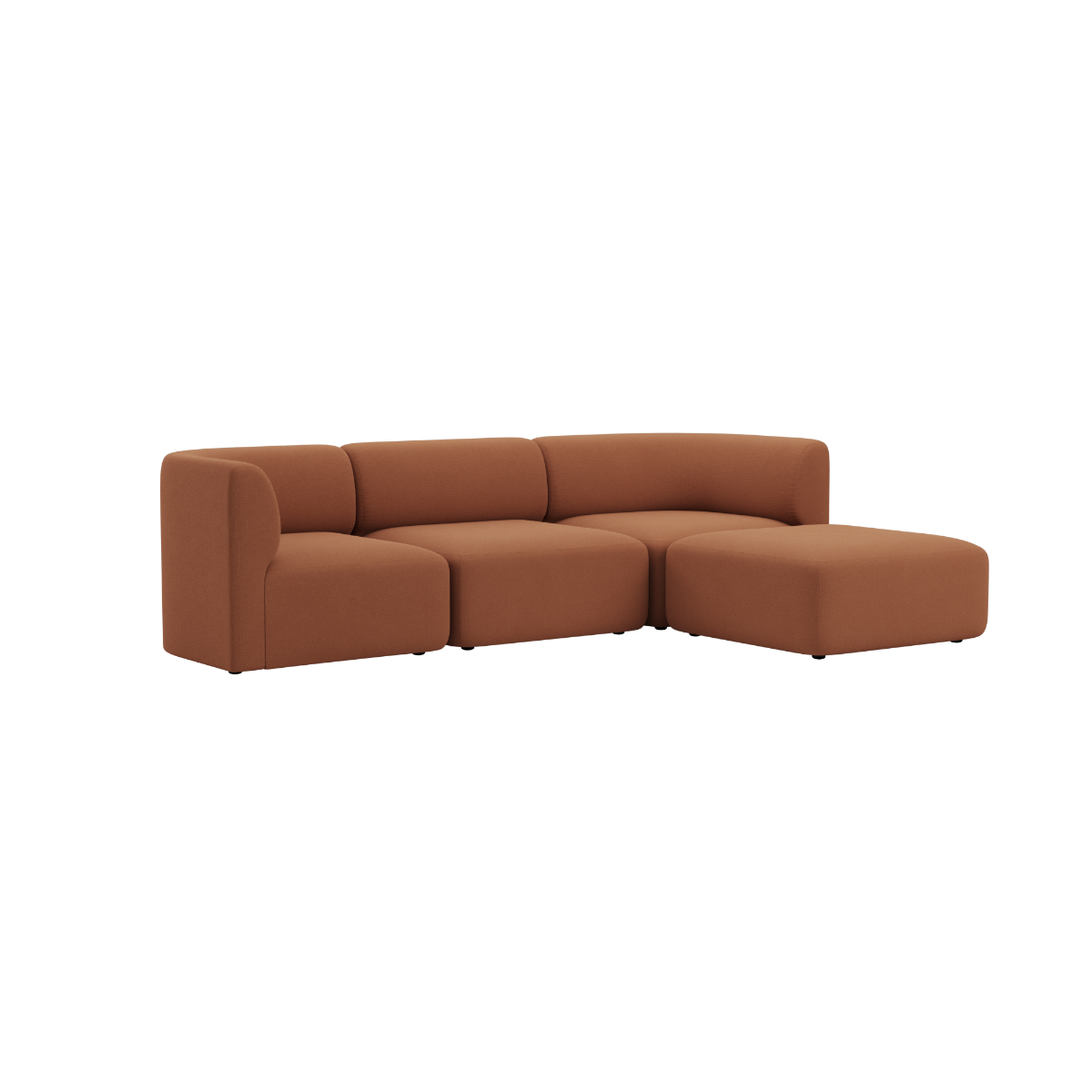 Brown three seater sectional sofa with soft rounded cushions and a calm Scandinavian design on a clean background from sackit Europe