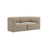 Beige two seater Fjord sofa with soft rounded lines and deep cushions shown against a black background by sackit for calm Scandinavian interiors