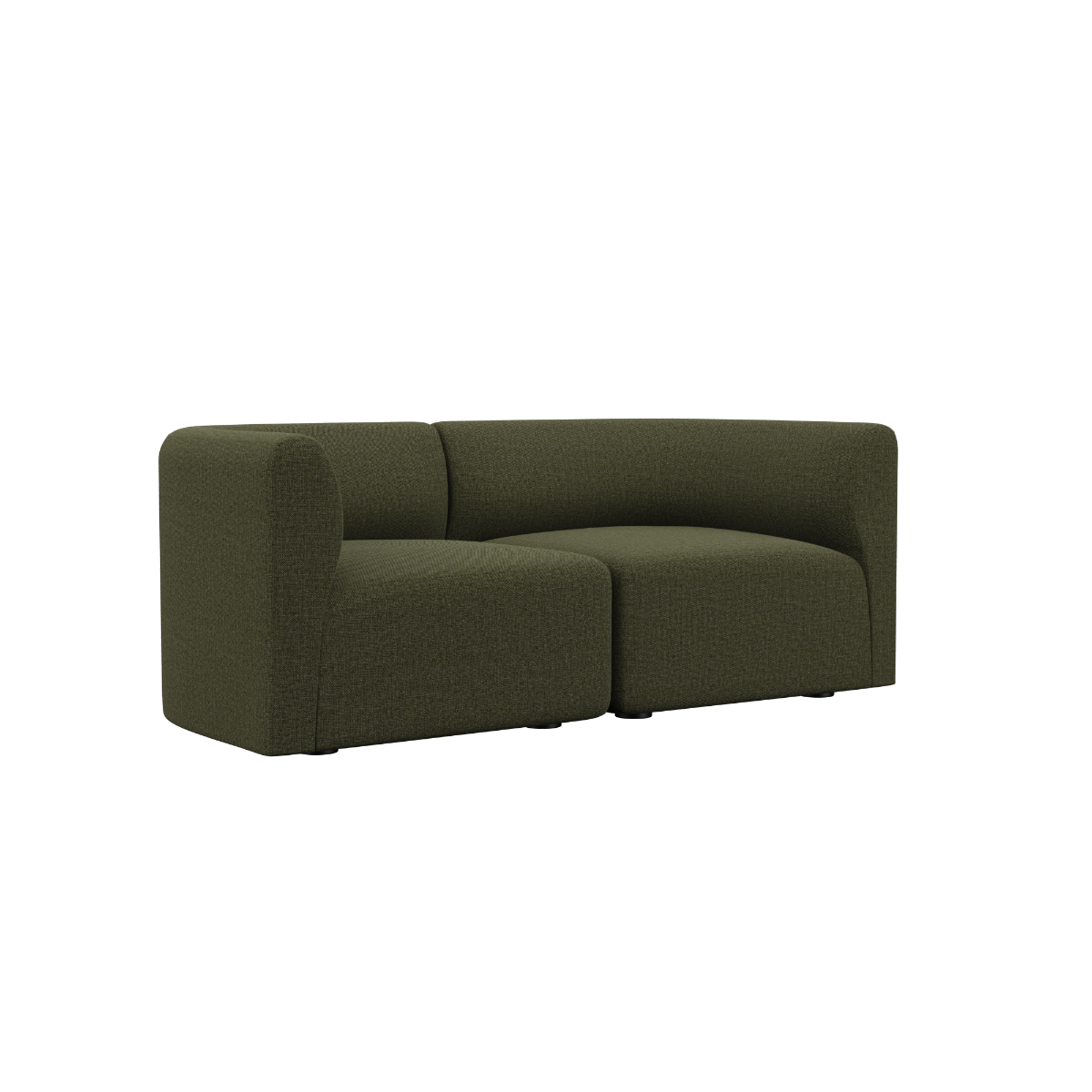 Two-seater Fjord Sofa in Cosmo Olive with rounded edges and soft lines.